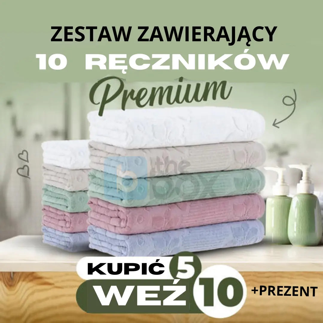 Zestaw 10 Ręczników Premium! Kup 5 i odbierz 10 ręczników + 1 Ręcznik do Włosów Marlene Polonia kit + touca